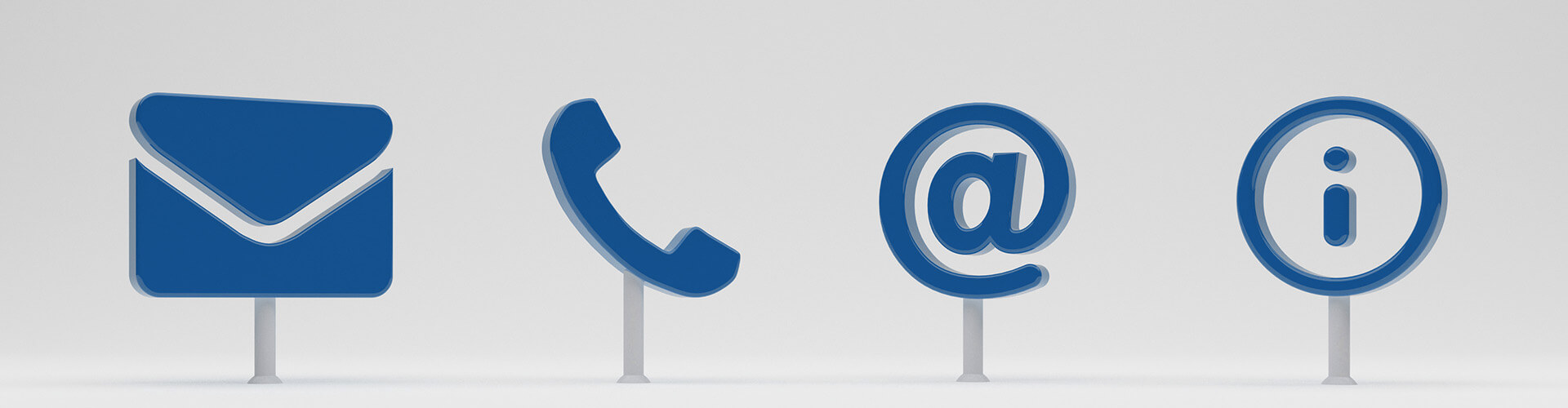 In einer Reihe sieht man Symbole für Kontaktarten: Einen Briefumschlag, einen Hörer, ein at-Zeichen und ein I in einem Kreis.