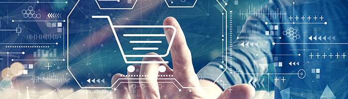 Ein digitaler Einkaufswagen auf den ein Finger tippt. Finden Sie bei uns passende Produkte und Artikel für Elektrotechnik!