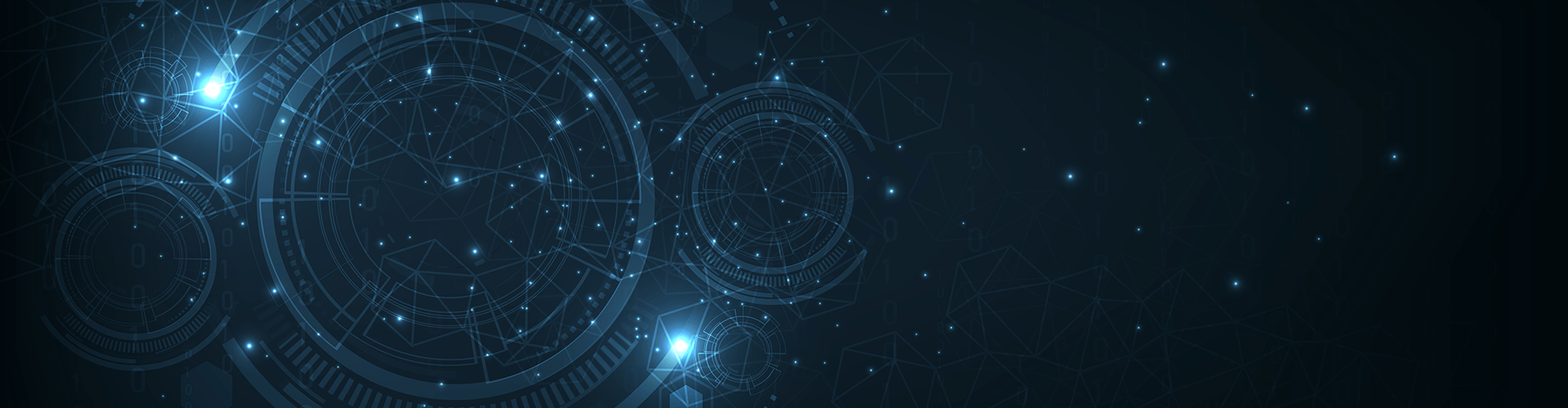 Abstrakter Hintergrund mit blauen geometrischen Formen und leuchtenden Punkten im Technologie-Stil.