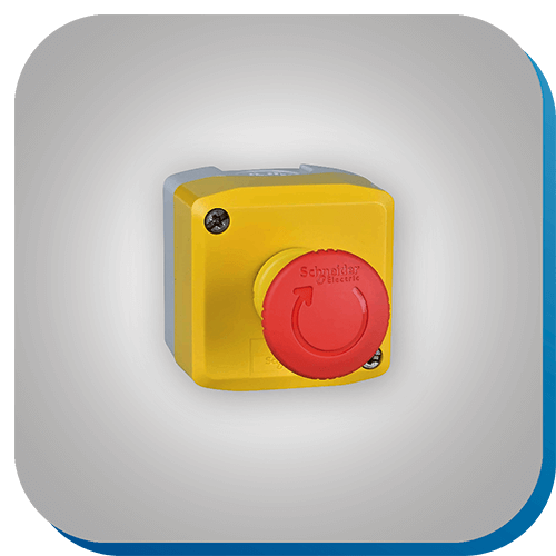 Not-Aus-Schalter als Bedienelement in der Automatisierungstechnik.