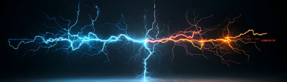 Ein blauer und ein orangener Blitz treffen aufeinander
