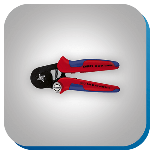 Crimpzange für präzises Verpressen von Kabelschuhen in der Verbindungstechnik.