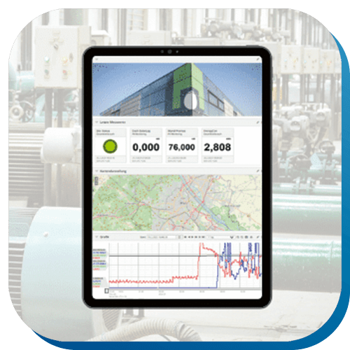 Ein Tablet, auf dem Daten zum Energiemanagement in einem Graphen abgebildet sind