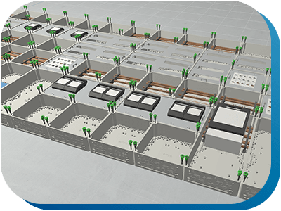 3D-Ansicht einer Schaltanlage vom Gehäusesystem ICS65 im Projektierungstool HENTSCHELplan.
