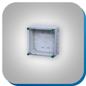 Eine Leergehäuse mit transparenten Deckel des modularen Gehäusesystems ICS65.