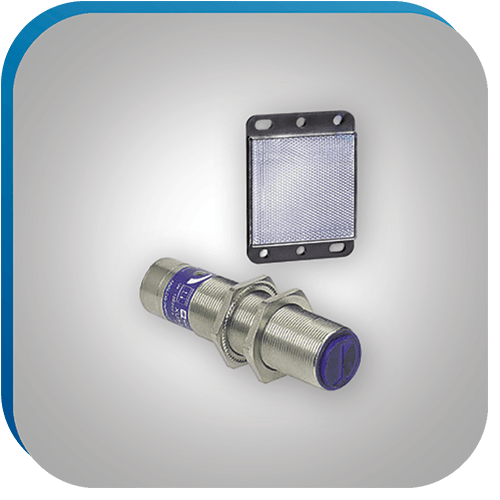 Optoelektronischer Sensor mit polarisierter Reflexions-Lichtschranke.