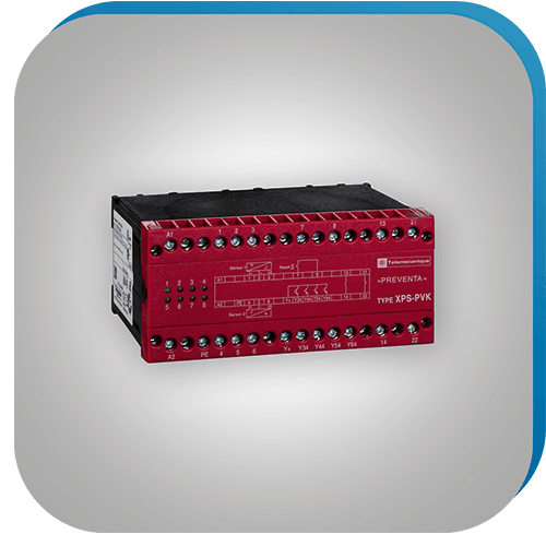 Roter Sicherheitsbaustein zur dynamischen Pressventilüberwachung.