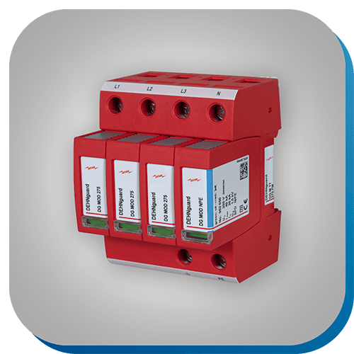 Ein roter Überspannungsableiter der Anwendung in der Automatisierungstechnik findet.