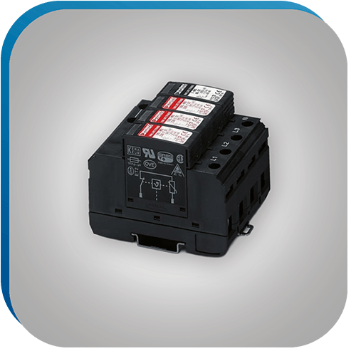 Ein schwarzer Überspannungsableiter der Anwendung in der Automatisierungstechnik findet.